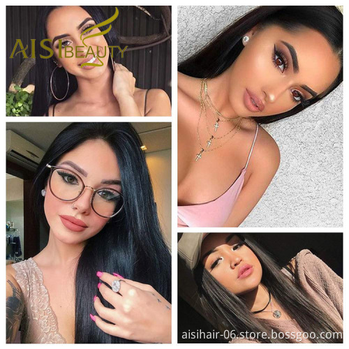 Aisi Beauty Topselling Vendor Cheap Long Silky Straight Black Wig Swiss Lace Synthetic Hair For Black Women Lace Front Wig